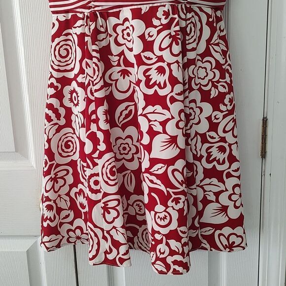 Chadwick's red white fit & flare slimming print summer cruise dress M2261 Sz 12 - Picture 2 of 5